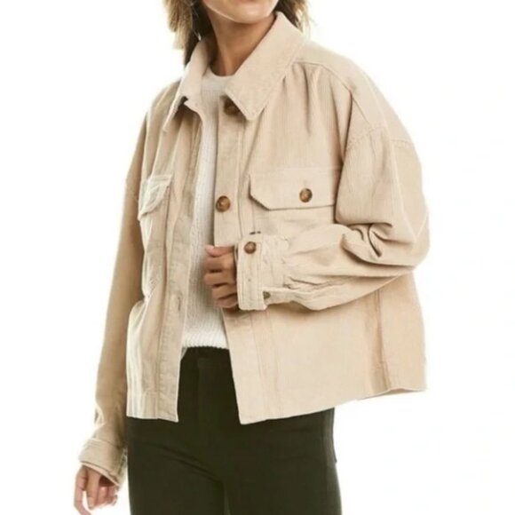 Avec Les Filles NWT Beige Collared Boxy Corduroy Utility Shacket Size XL - Picture 2 of 11